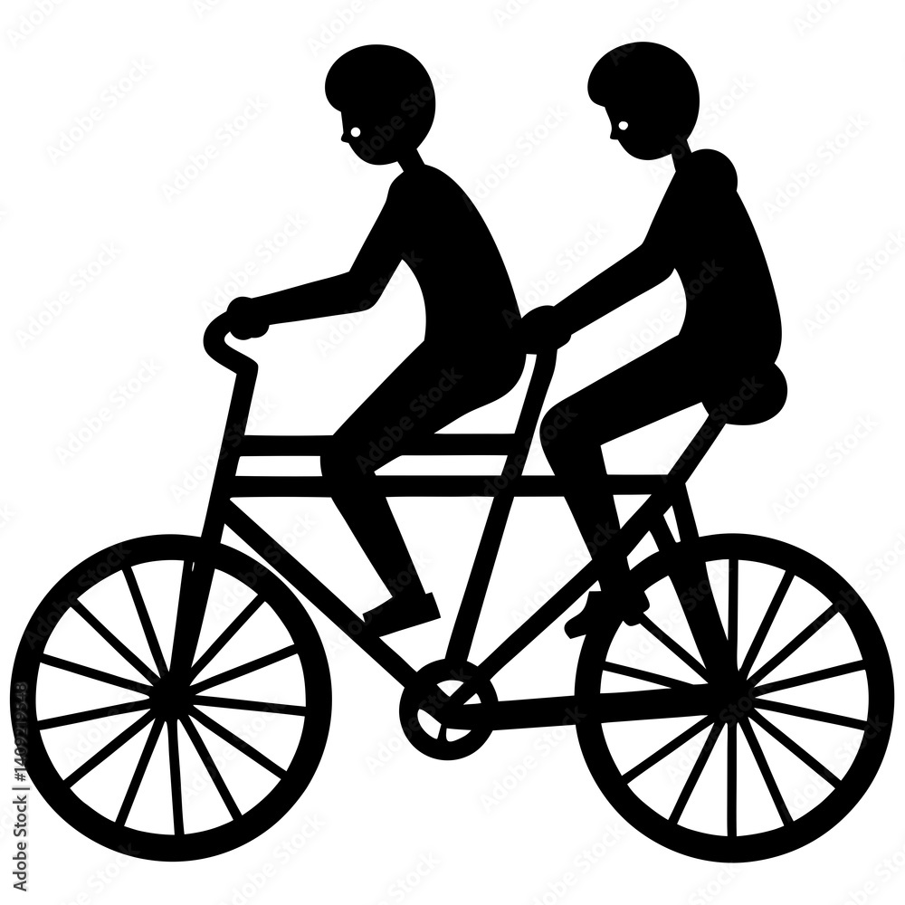 Fototapeta premium Silhouette of a person riding a tandem bicycle with a partner