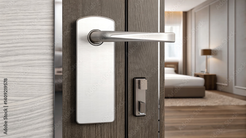Modern door handle with sleek design, showcasing stylish finish and functionality in contemporary interior setting Modern door handle with sleek design, showcasing stylish finish and functionality in contemporary interior setting