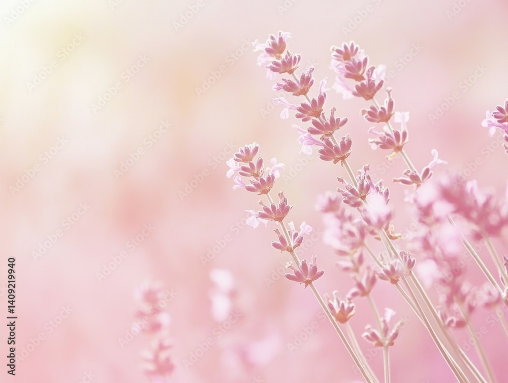 Serene lavender bloom in soft light pastel pink background evoking tranquility and natural beauty perfect for spring Serene lavender bloom in soft light pastel pink background evoking tranquility and natural beauty perfect for spring