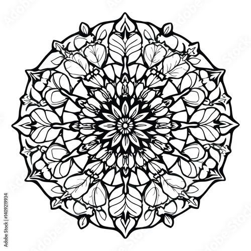 Circular pattern in the form of a mandala. Henna tatoo mandala. Mehndi style. Decorative pattern in oriental style. Coloring book page.