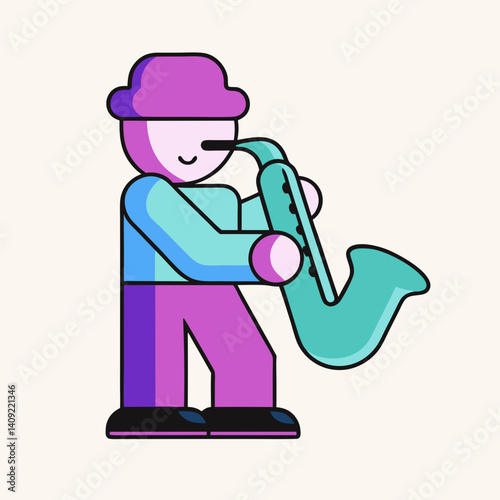 Saxophonist playing music, joyful mood, vibrant colors, 