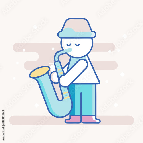 Saxophonist playing music, joyful mood, vibrant colors, artistic illustration