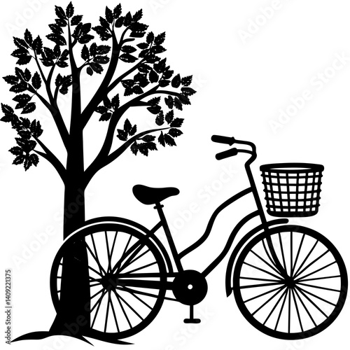 Silhouette of a vintage bicycle with a basket 