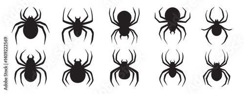 silhouette spider Halloween decorative elements set. spider isolated Halloween black spider silhouettes design for decor.