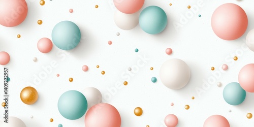 Colorful spheres in various sizes scattered on a white background.