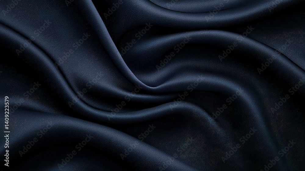 Fototapeta premium Luxurious dark navy blue fabric in soft folds, creating an elegant, smooth texture.