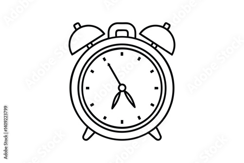 Line art illustration of a vintage alarm clock with two bells on top.eps
