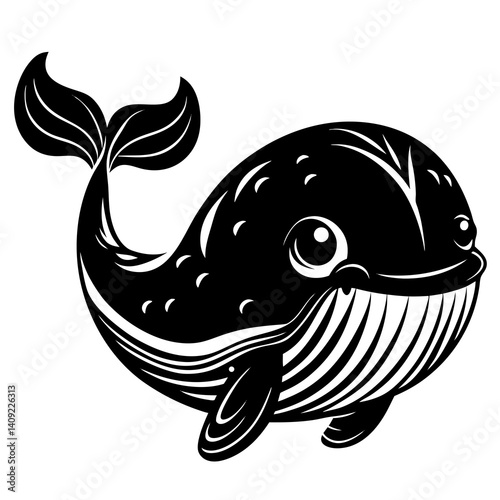 Happy Kawaii Whale Cartoon Spouting Water Smiles