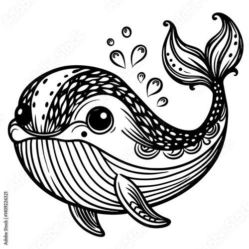 Happy Kawaii Whale Cartoon Spouting Water Smiles