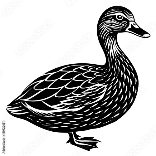Happy Cartoon Duck with Fluffy Yellow Feathers