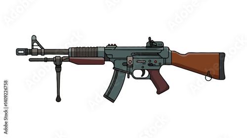 Colorful Illustration of a Modern Assault Rifle: Military Art Weaponry
