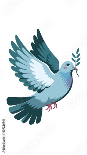 Colorful Dove Vector Illustration: Peace Symbol with Olive Branch in Flight