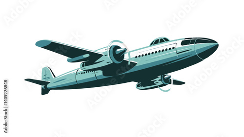 Vintage Airplane Illustration: Retro Propeller Flight in Blue Sky