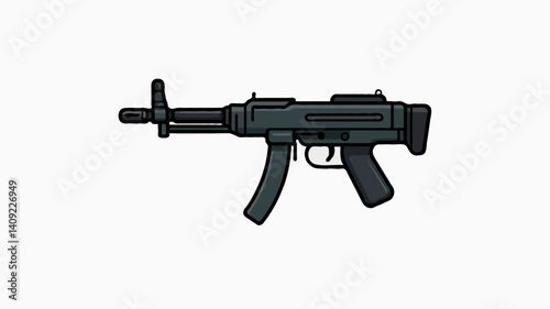 Modern Assault Rifle Vector Illustration: Military Weaponry and Tactical Gear for Defense and Security