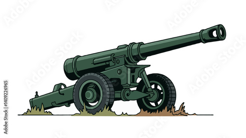 <strong>Vintage Military Cannon Illustration - Powerful Artillery Weapon in Historical Battlefield</strong>