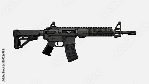 Modern Assault Rifle: High Detail Black Firearm with Tactical Gear and Rail System for Military and Law Enforcement Training