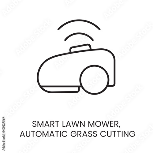 Smart lawn mower icon with editable stroke for automatic grass cutting and garden maintenance