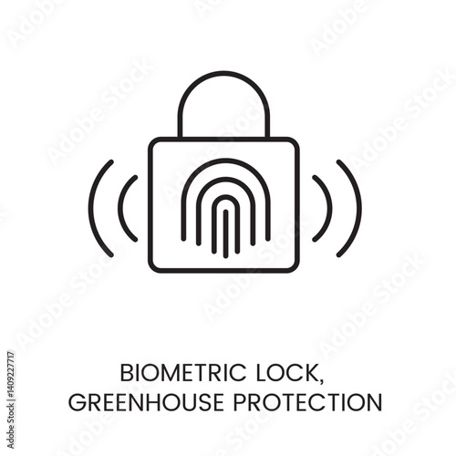 Biometric lock icon with editable stroke for greenhouse access protection and Smart Garden security