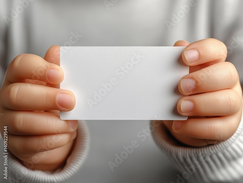 Minimalist Blank Card Held by Hands - Professional Branding Mockup with Contact Information Space