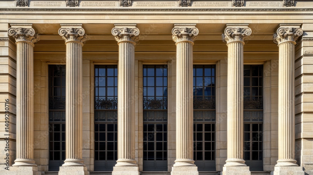Obraz premium Elegant stone columns of a historic building highlighting architectural beauty in daytime light