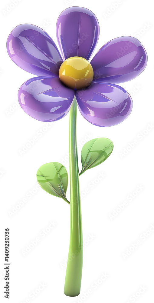 Naklejka premium PNG Cute chubby cartoon purple balloon flower with green stem and yellow center illustration asteraceae appliance.