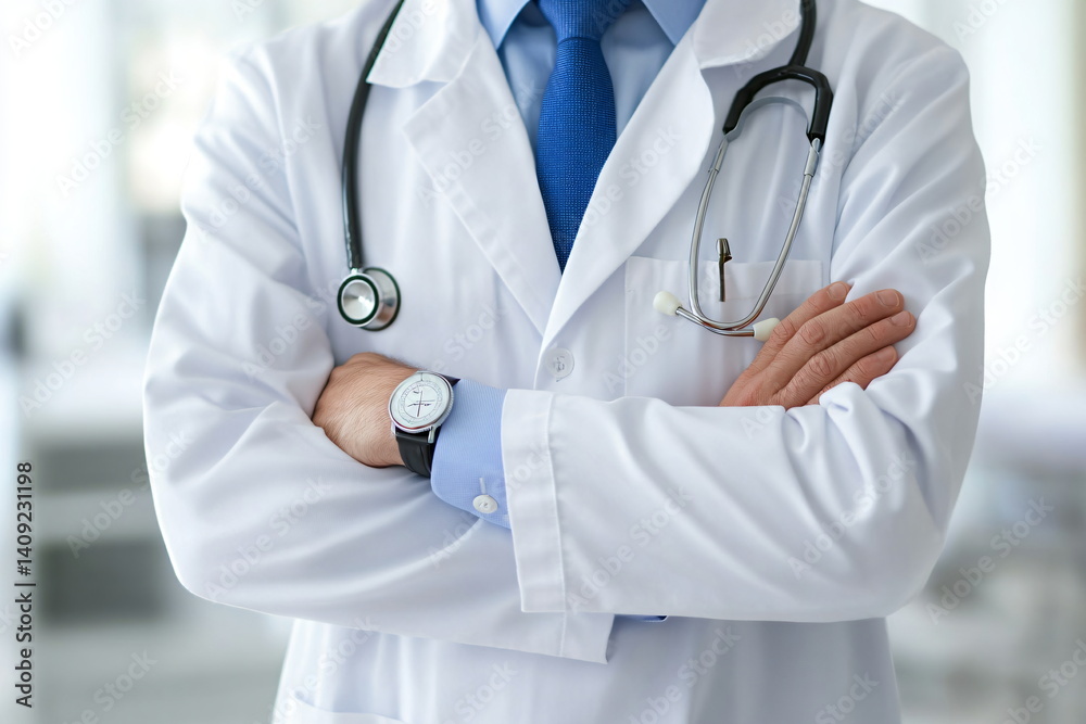 Close-up of a doctor with stethoscope on his neck Close-up of a doctor with stethoscope on his neck
