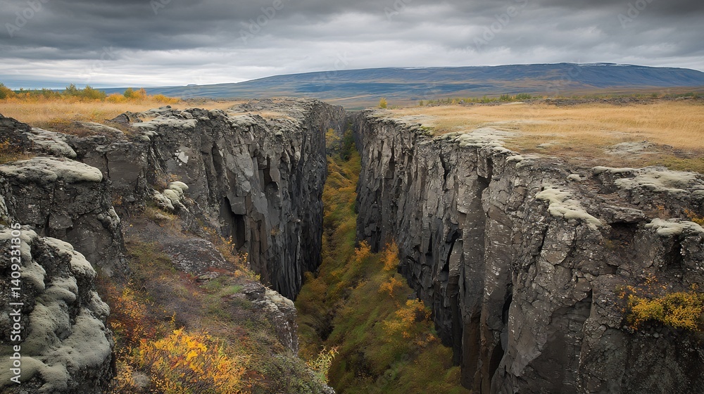 Obraz premium Tectonic plate boundary where two plates meet showcasing the intense geological forces shaping the land