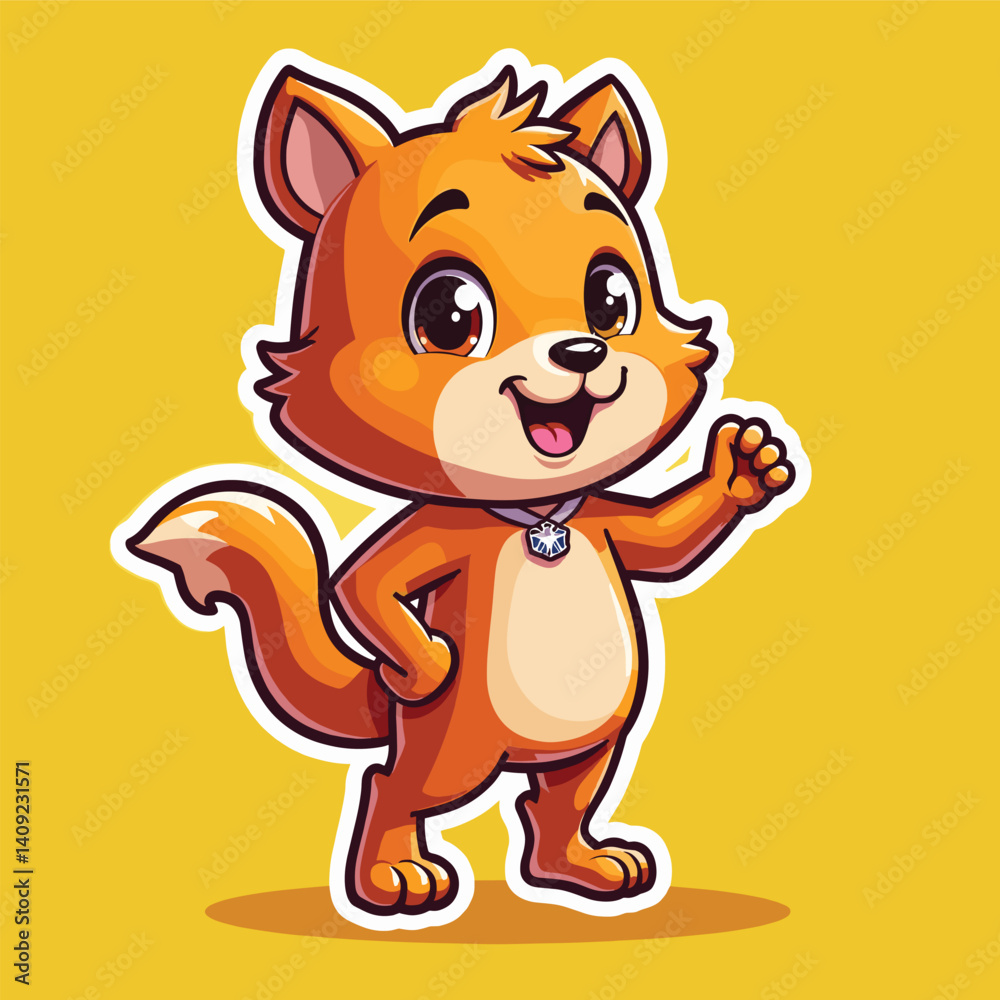 Obraz premium A cheerful, waving squirrel with a friendly expression and bright orange fur. vector, eps, mascot.