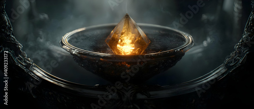 Ornate Vessel Holds Glowing Gem