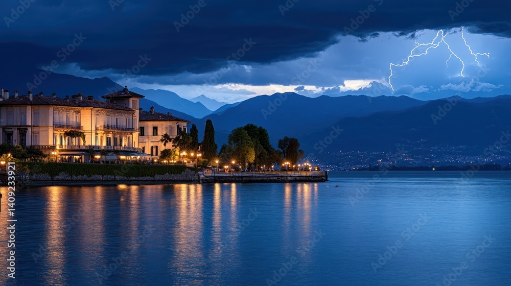 Obraz premium Lake Como Lightning Storm