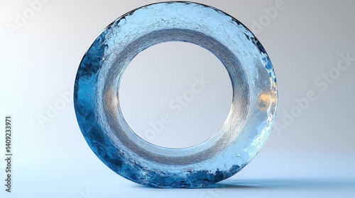 Abstract Blue Ice Circle: Transparent 3D Geometric Design with Nature-Inspired Textures for Modern Luxury Backgrounds