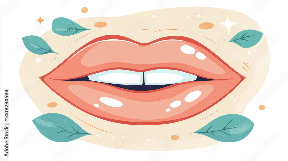 Fototapeta premium Healthy Lips: Oral care and wellness for a natural smile. Print or poster for dentist, cosmetic or healthcare.