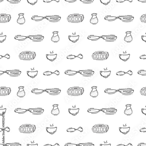 kitchen utensil pattern. kitchenware seamless pattern. doodle kitchen background