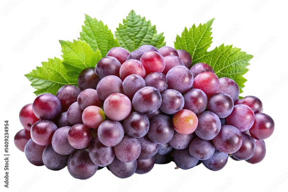 Fototapeta premium Vibrant bunches of grapes surrounded by fresh leaves for natural food and healthy lifestyle visuals