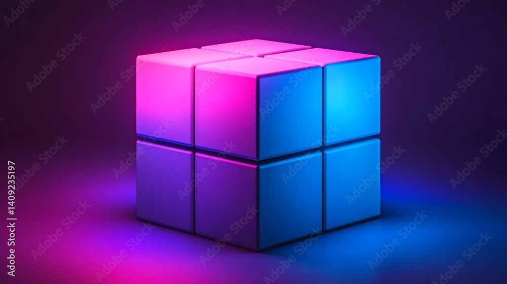 Geometric cube with vibrant neon lighting Geometric cube with vibrant neon lighting