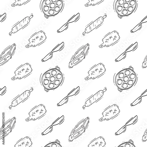kitchen utensil pattern. kitchenware seamless pattern. doodle kitchen background