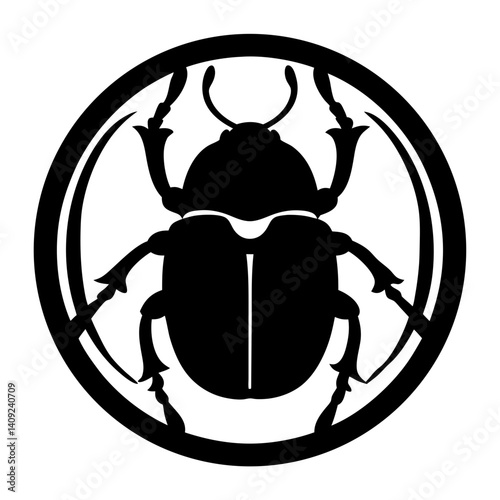 Stylized black and white beetle or scarab emblem design with circle