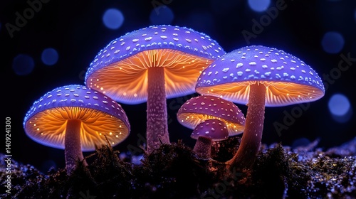 Glowing Mushrooms: Bioluminescent Fungi in Mystical Forest Macro Photography