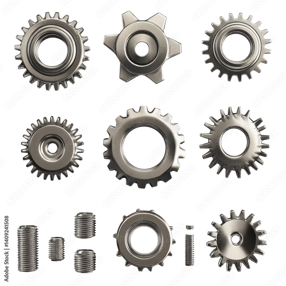 Gear Set and Nuts and Bolts on transparent background Gear Set and Nuts and Bolts on transparent background
