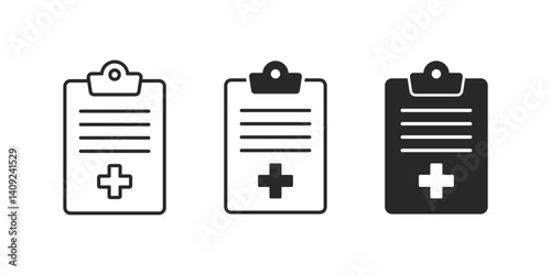 Medical report icon set. Medical history icon vector set collection. Medical record icon sign vector. Patient report card.