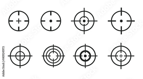 Pain point icons set. Pain circles mark. Target spot symbols for medical design. Concept killer for headaches, abdominal aches. Editable stroke. Vector illustration isolated on white background.