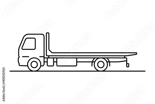 Tow truck icon. Black outline linear silhouette. Editable strokes. Side view. Vector simple flat graphic illustration. Isolated object on white background. Isolate.