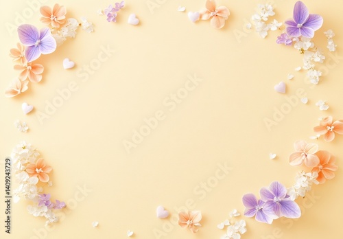 Delicate floral frame on pastel background