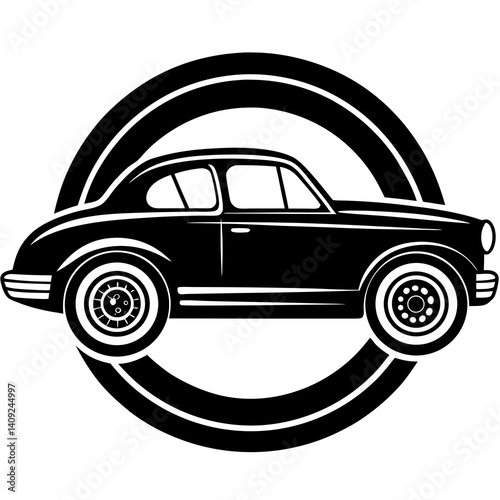 Silhouette of a classic car with wide wheels and vintage details 