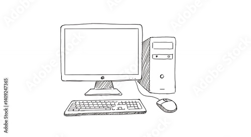 Hand drawn desktop computer illustration