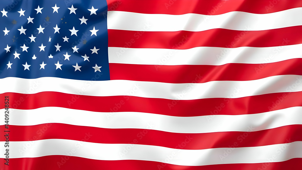 Naklejka premium A close up view of the american flag waving with red and white stripes and blue field of stars