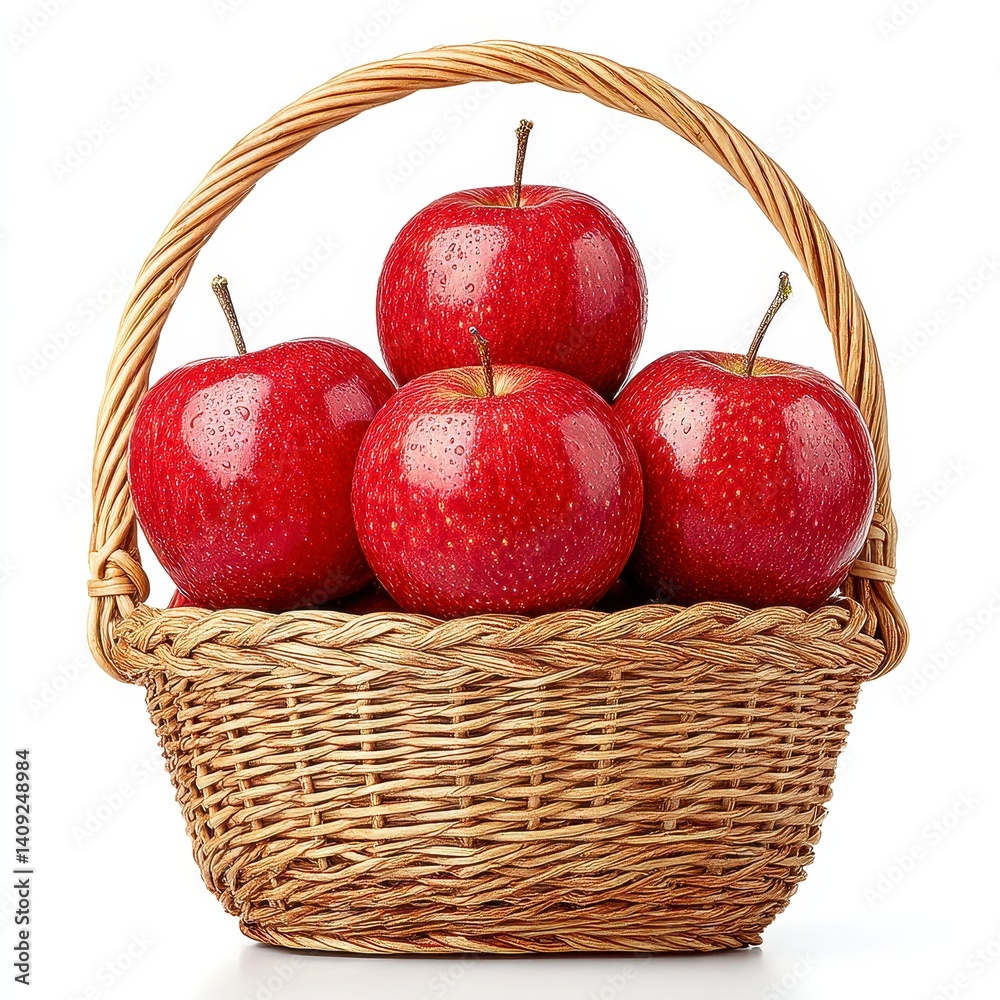 Four Red Apples in a Brown Woven Basket Four Red Apples in a Brown Woven Basket
