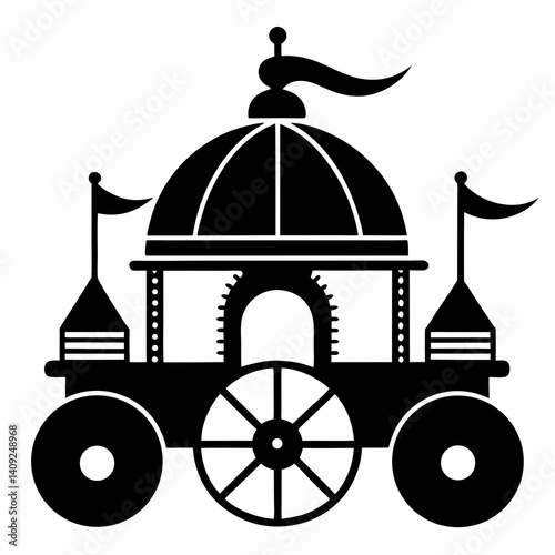 Divine Indian Rath Yatra Temple Chariots in Symmetrical Line Illustration