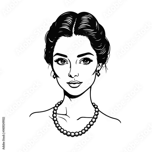 Elegant bride wearing pearl necklace and earrings  