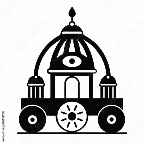 Divine Indian Rath Yatra Temple Chariots in Symmetrical Line Illustration